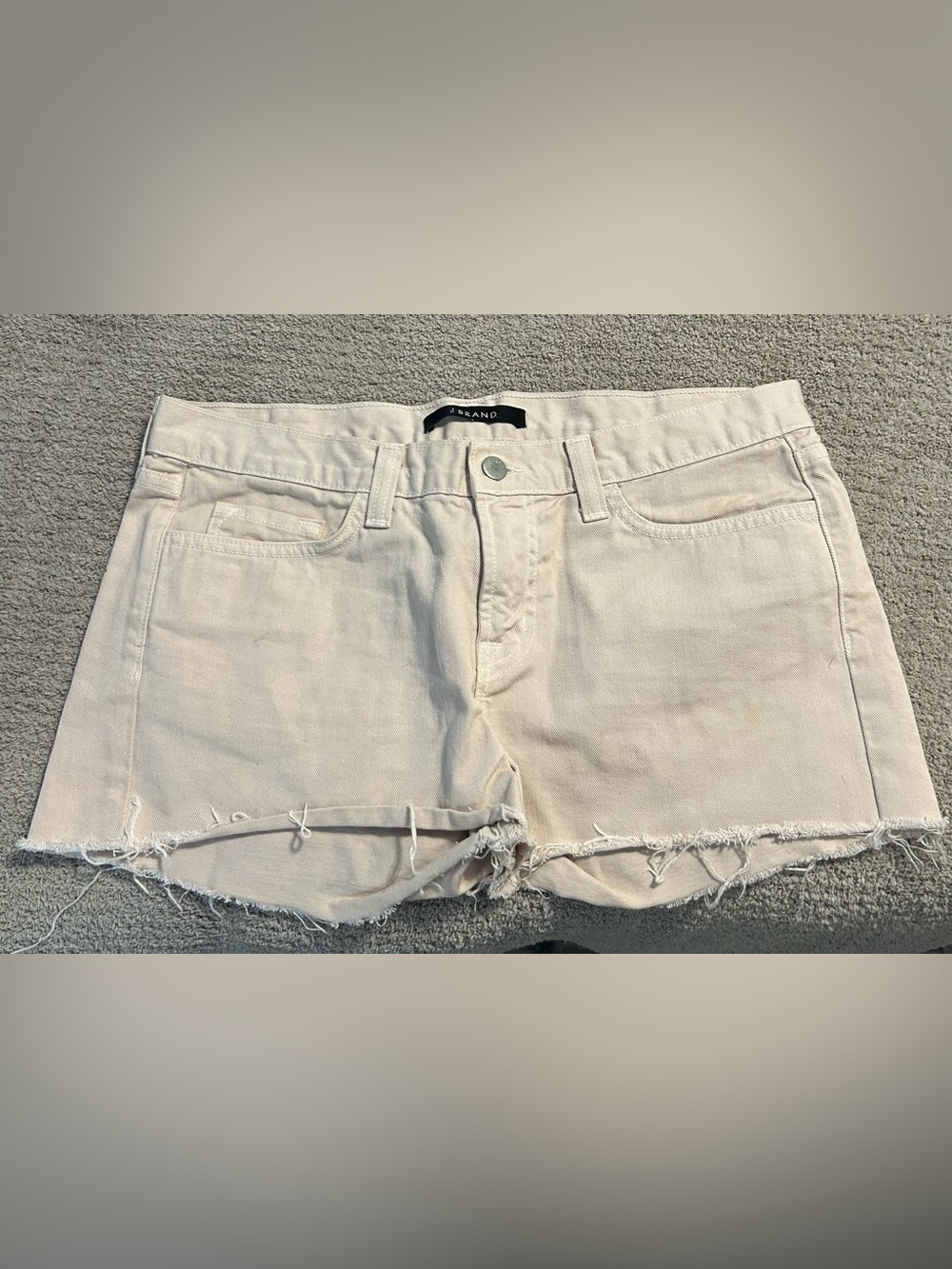 J Brand Cream Frayed Hem Denim Shorts